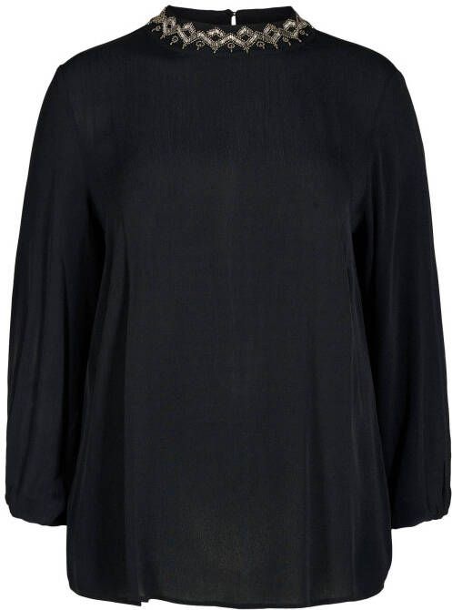 Zizzi geweven top EEBONY met kraaltjes zwart/goud