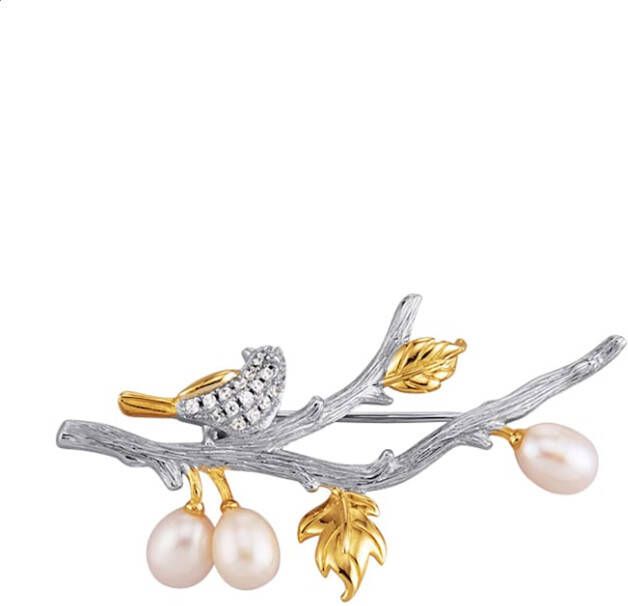 diemer perle Broche met cultivé zoetwaterparels Zilverkleur