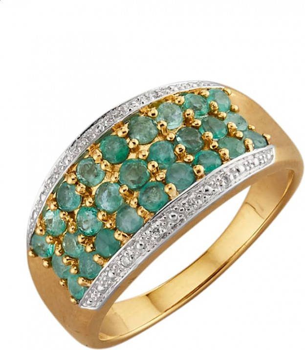 Diemer Farbstein Damesring met smaragden en diamanten Groen
