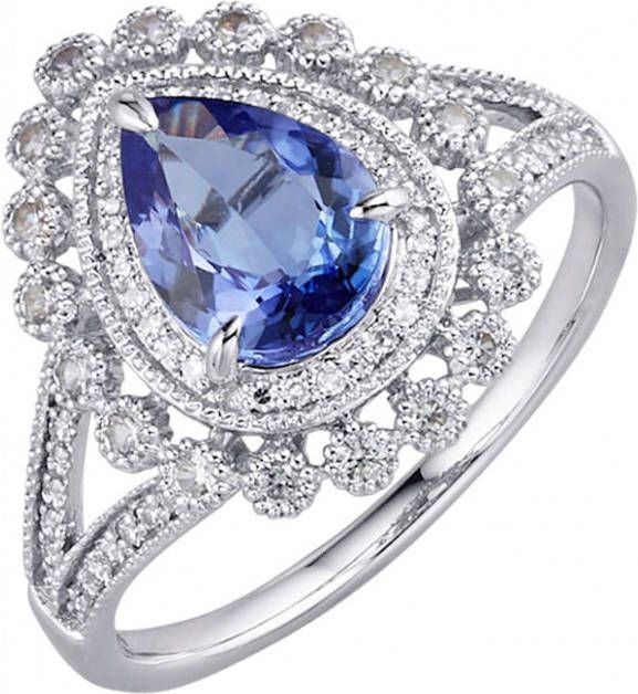 Diemer Farbstein Damesring van 14 kt. witgoud Blauw