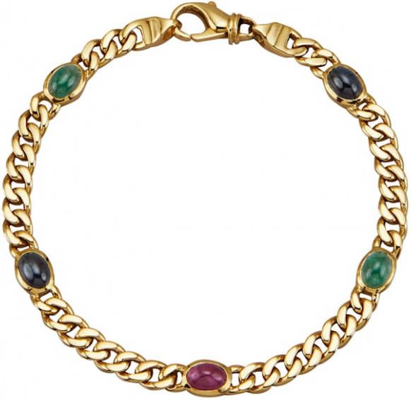 Diemer Farbstein Gourmettearmband met robijn, saffier en smaragd Multicolor