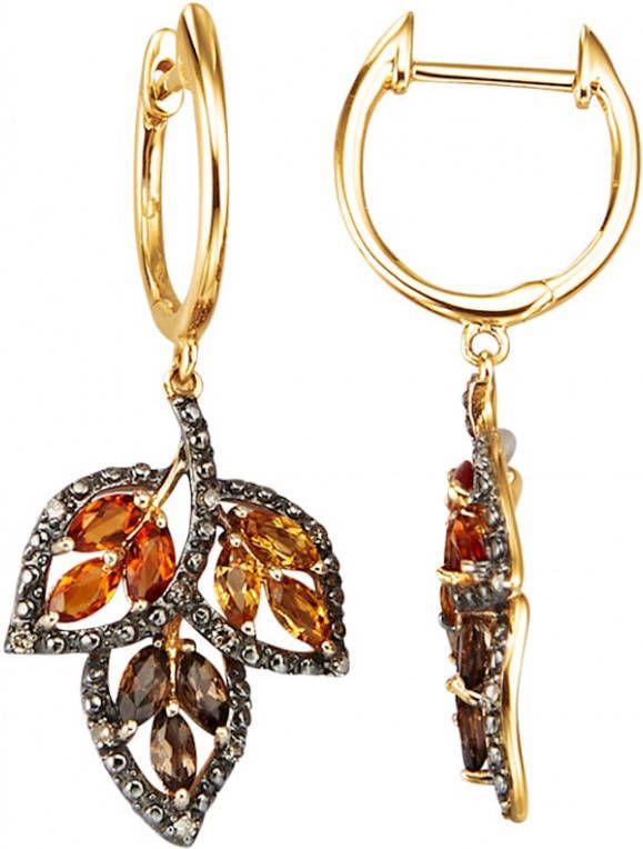 Diemer Farbstein Oorbellen Blad met gekleurde stenen en diamanten Multicolor