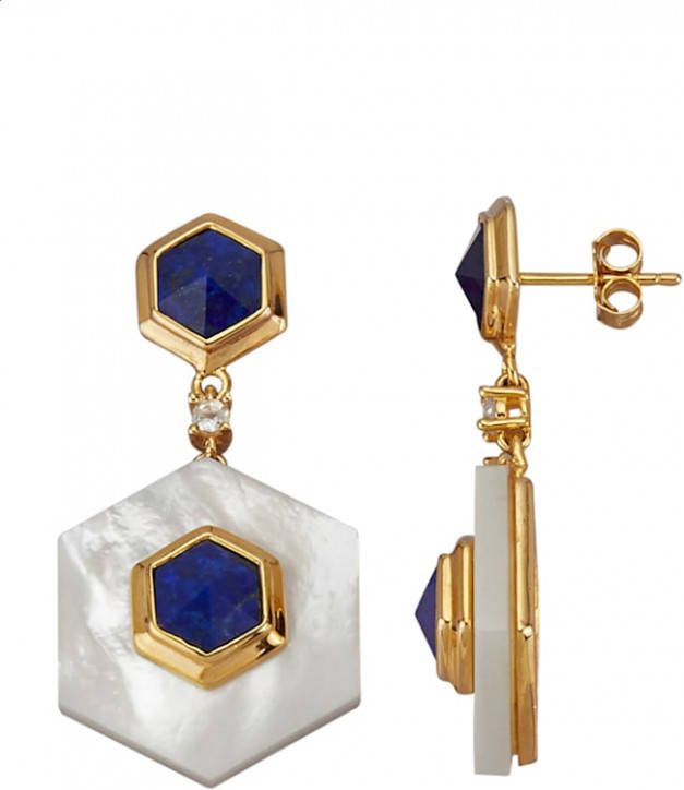 Diemer Farbstein Oorbellen met parelmoer en lapis lazuli Blauw