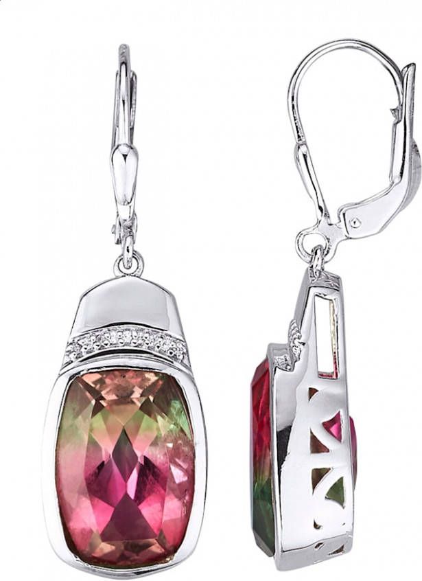 Diemer Farbstein Oorbellen met watermeloenkwartsen en zirkonen Roze