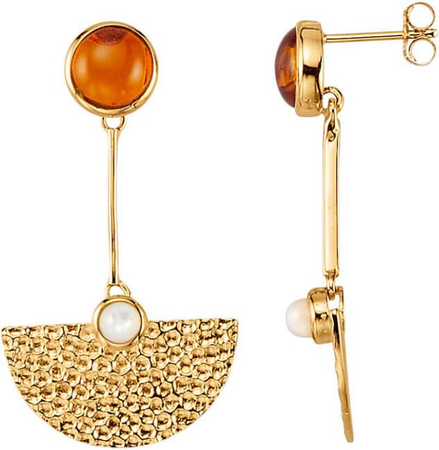Diemer Farbstein Oorbellen met barnsteen en parelmoer Geelgoudkleur