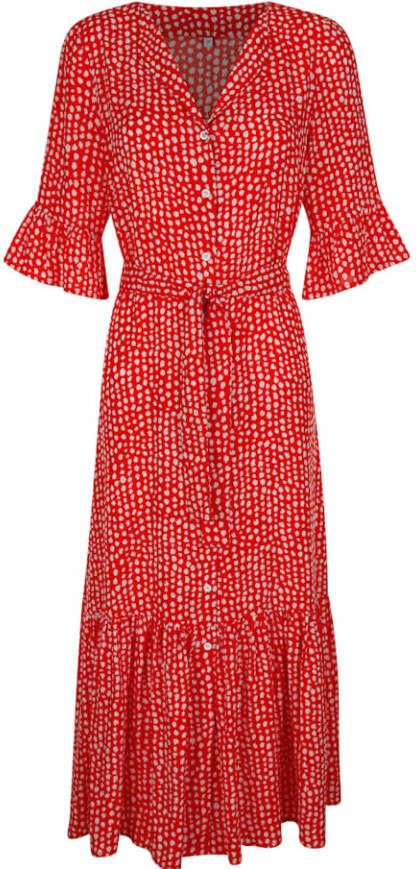 MONA Jurk met ruches Rood/Wit