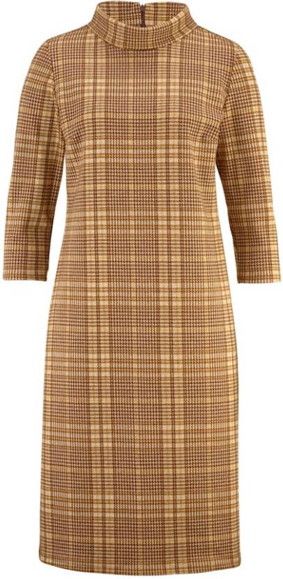 Paola Jersey jurk met ruitpatroon Chocolade/Champagne/Geel