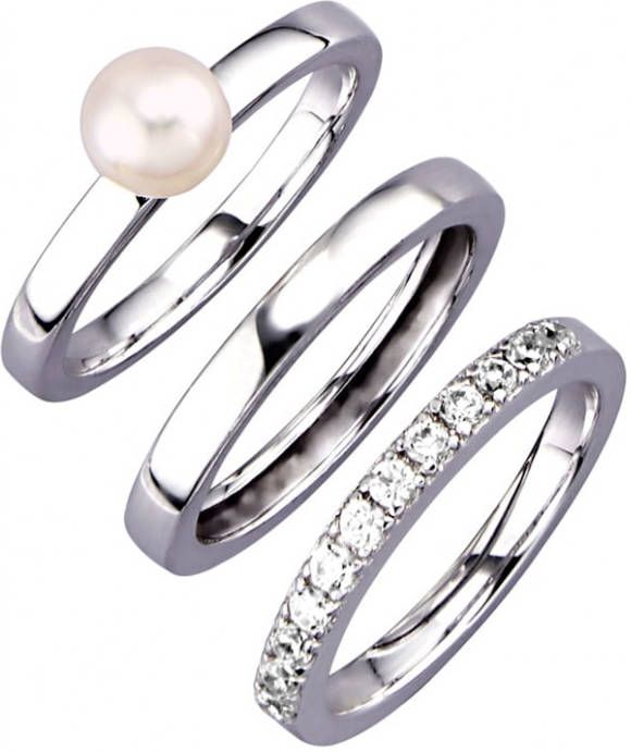 KLiNGEL 3 delige set damesringen met cultivé zoetwaterparel Zilverkleur