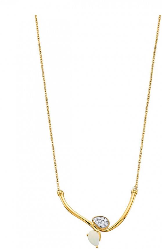 KLiNGEL Collier met 1 opaal en witte synth. zirkonia's Geelgoudkleur