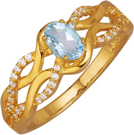 KLiNGEL Damesring met 1 blauwe topaas(beh.)Goudkleur