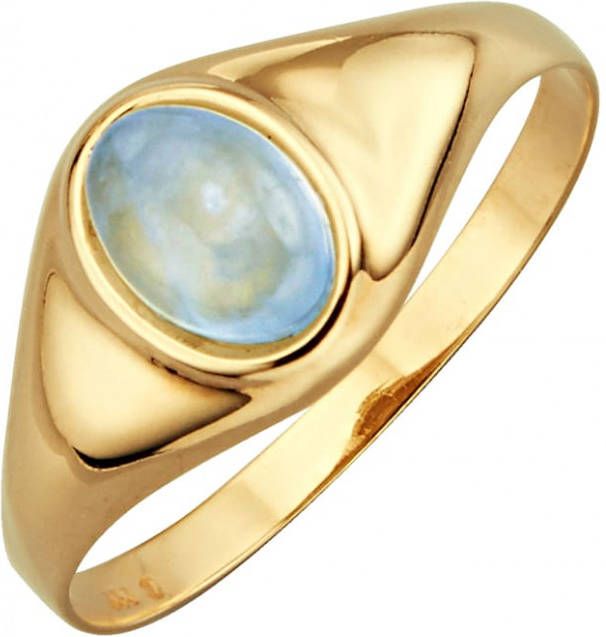 WENZ Damesring met aquamarijn cabochon, 8 kt. Goudkleur