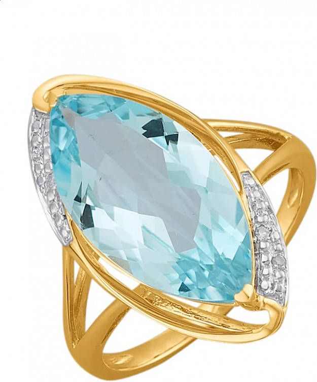 WENZ Damesring met blauwe topaas en diamanten Goudkleur