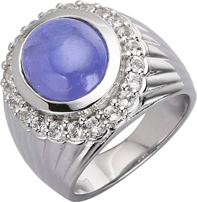 WENZ Damesring met tanzaniet met tanzaniet cabochon en wittopaas, van echt zilver Zilverkleur