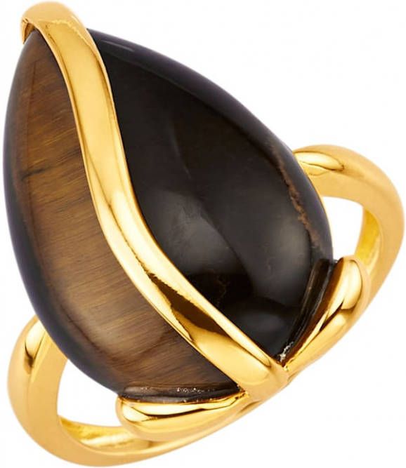 WENZ Damesring met tijgeroog cabochon Goudkleur