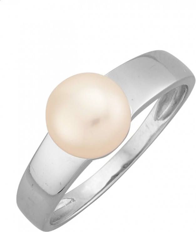 KLiNGEL Damesring met witte schelpparels Zilverkleur