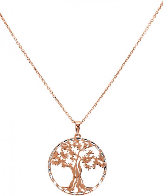 KLiNGEL Hanger Levensboom met ketting van echt zilver Roodgoudkleur