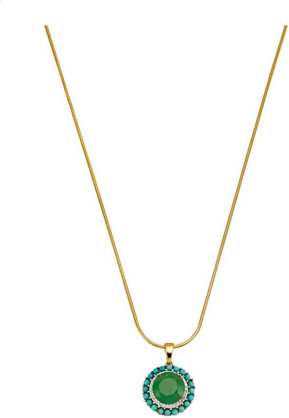 KLiNGEL Hanger met ketting met jadesteen(beh. ), turkoois en wittopaas, van echt zilver Goudkleur