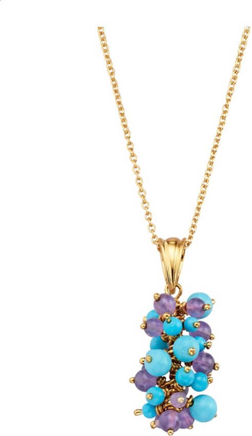 KLiNGEL Hanger met ketting met turkooizen en amethisten Zilverkleur
