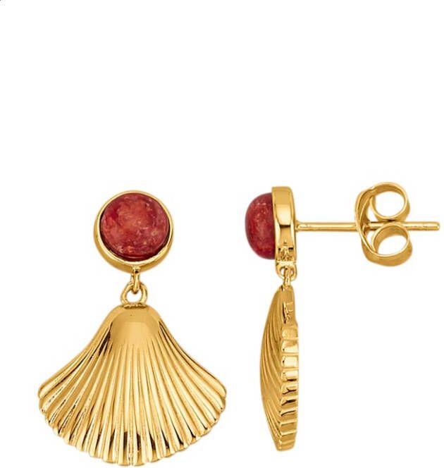 KLiNGEL Oorbellen Schelp met koraal, van echt zilver Goudkleur