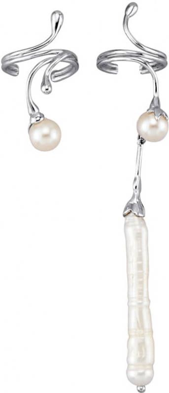 KLiNGEL Oorklemmetjes met cultivé zoetwaterparels en Keshi parel Wit